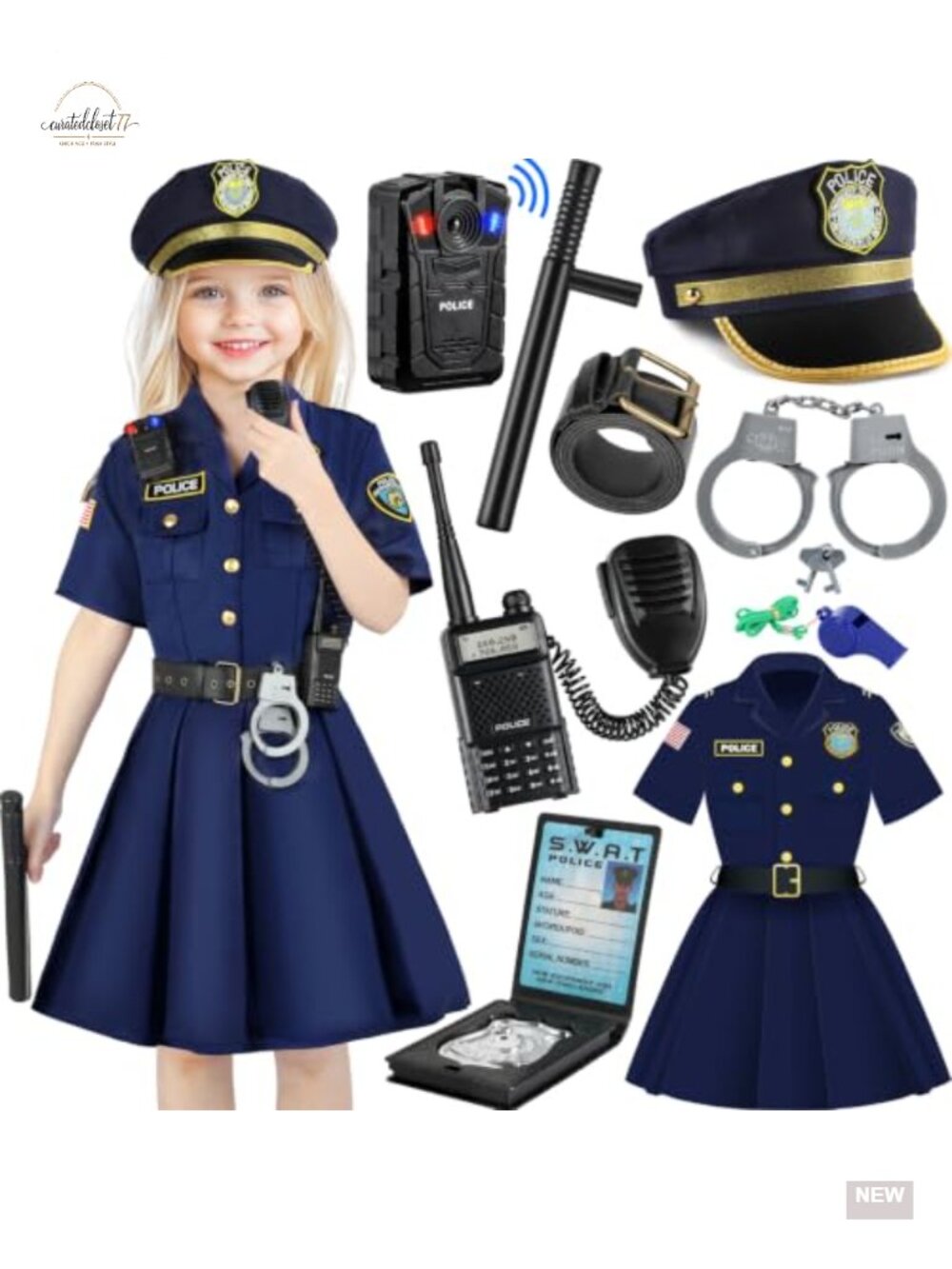 Girls Police Officer Costume Set Halloween Pretend Play Dress Up